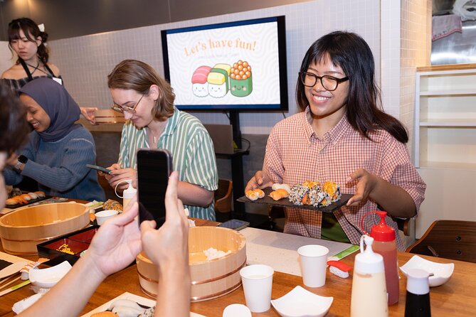 Best Sushi Making Class in Tokyo: Sushi Making Class Shibuya - Your meal at the end, with standard toppings that make it feel real