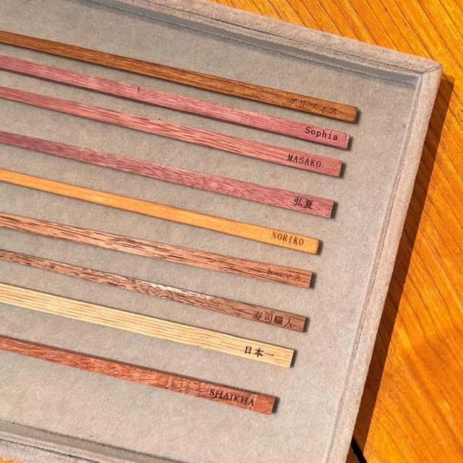 Chopstick Making Workshop in Ginza - First step: pick your wood from 24 options and two lengths