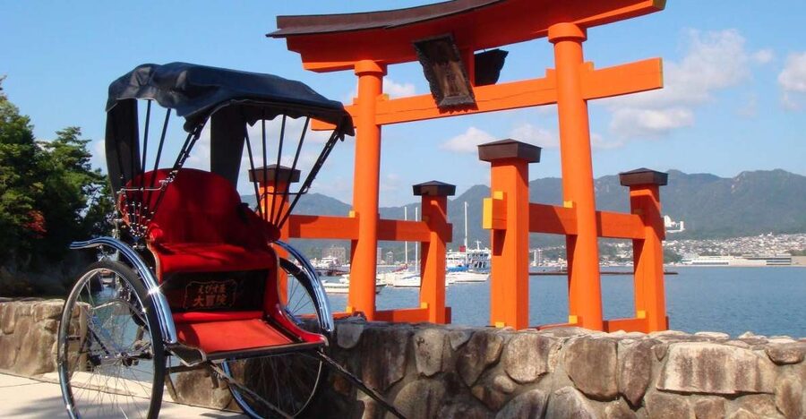Miyajima: Private Rickshaw Tour to Itsukushima Shrine - Itsukushima Shrine and the floating torii gate at high tide