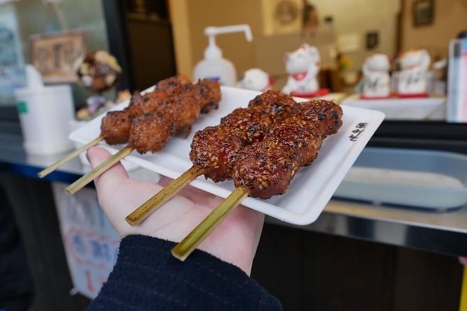 Nagoya Street Food Walking Tour of Osu - Five street foods in Osu, from miso kushi katsu to karaage