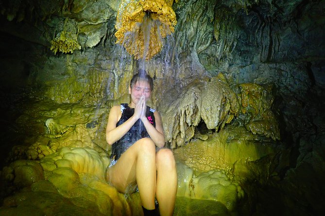 Okinawa Miyakojima 1 day Sea Turtle Snorkeling & Pumpkin Cave & Sea Kayak - Inside Boraga Limestone Cave, Headlamp On and Whole-Body Movement
