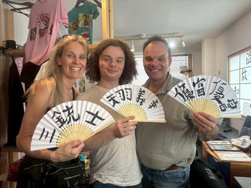 Tokyo:Calligraphy &Make your original folding fan in Asakusa - Green tea break and a postcard you write to yourself at home