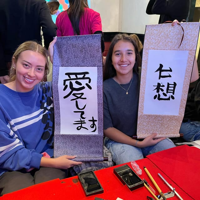 Tokyo: Calligraphy on Kanji Fan & Scroll with Drink - The Hanko Stamp and Hiragana Keepsake You Make Yourself