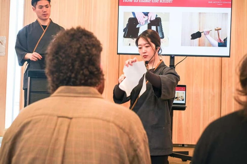 Tokyo: Knife Making Workshop (Sharpening, Engraving) - The assembly moment: attaching the handle with a traditional hammer
